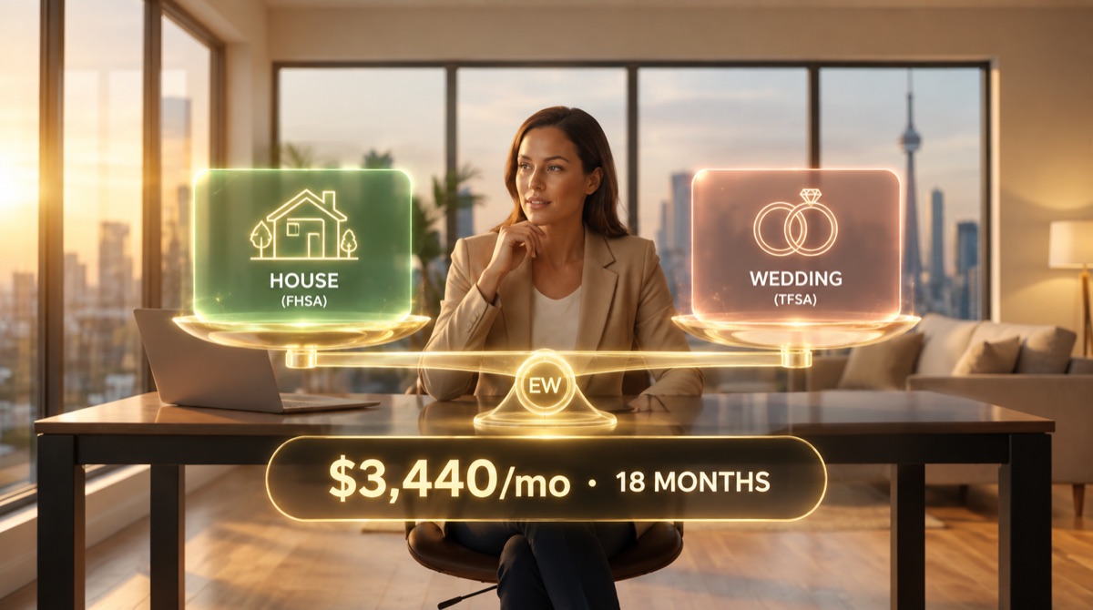 A house goal and a wedding goal funded together at $3,440 a month over 18 months
