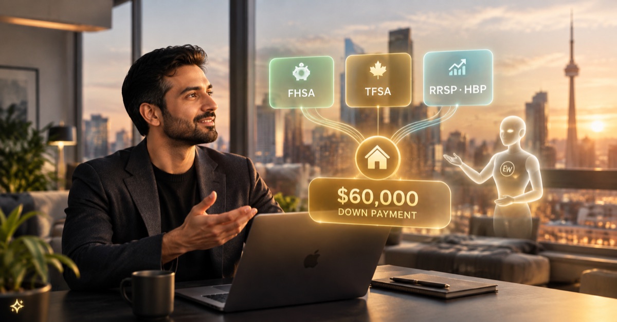FHSA, TFSA, and RRSP Home Buyers' Plan accounts funding a $60,000 house down payment in Canada